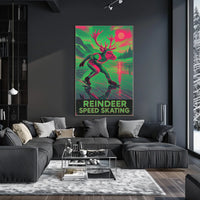 Reindeer Speed Skating Whimsical Winter Art Poster