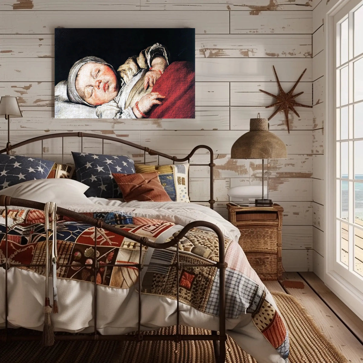 Sleeping Infant Amidst Historical Charm - Artistic Poster