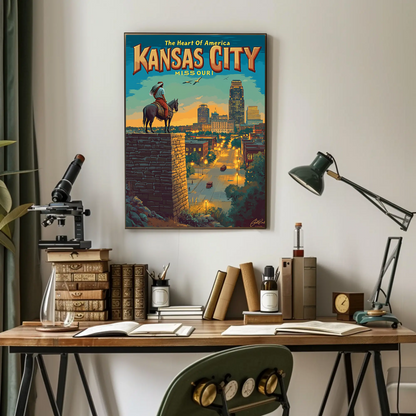 Kansas City The Heart of America Overlook Vintage Travel Poster