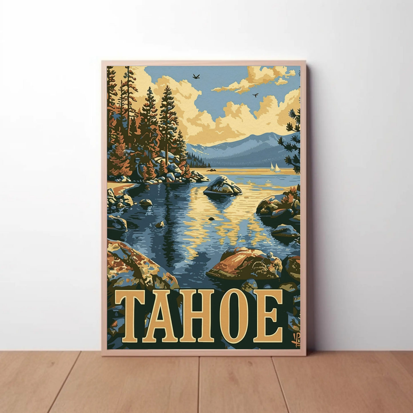 Lake Tahoe Sunset Pines Mountain Travel Poster