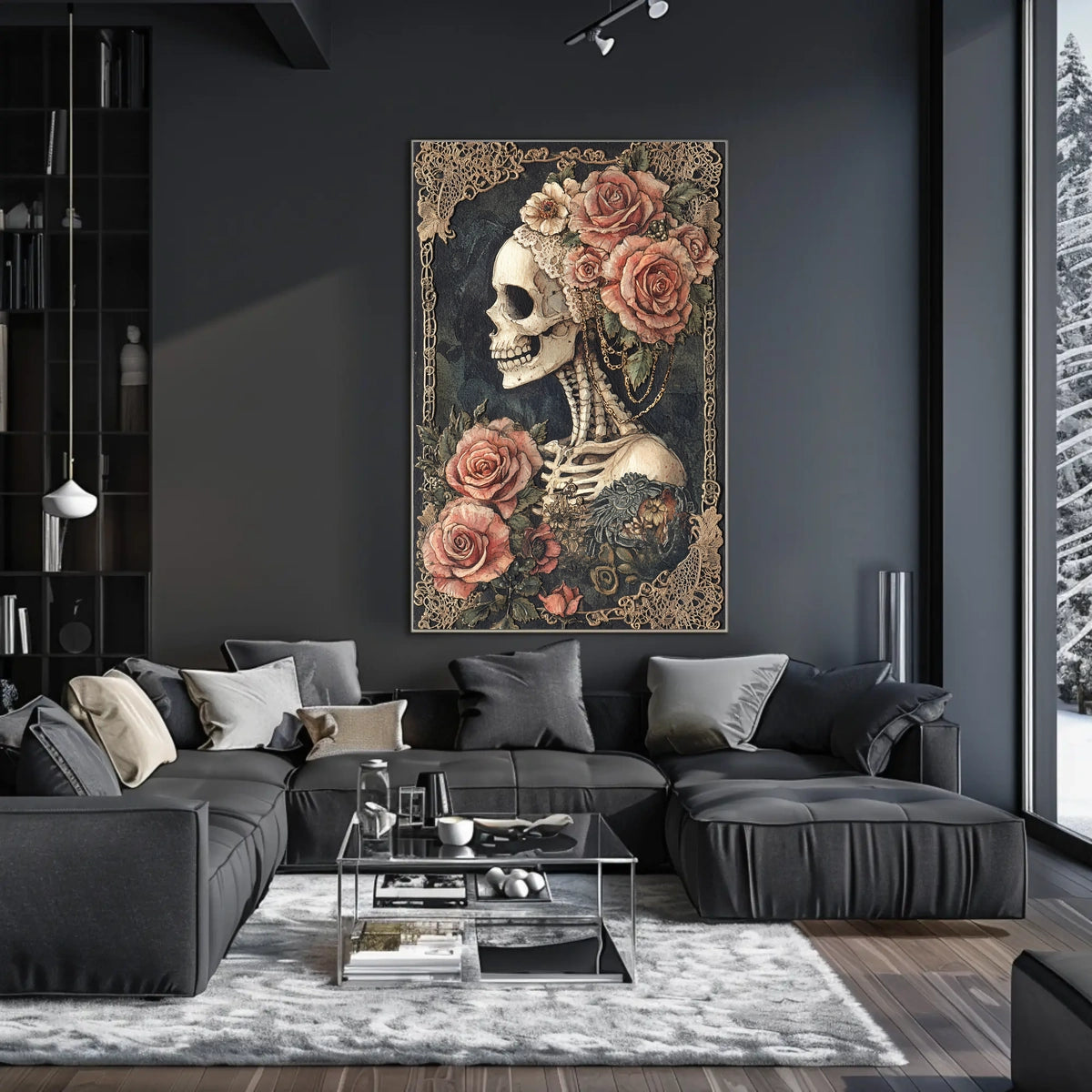 Skull and Roses Floral Elegance Artistic Poster