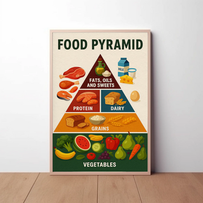 Food Pyramid Balanced Nutrition Guide Art Travel Poster