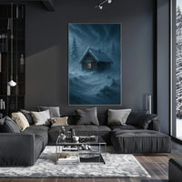 Winter Cabin in a Mystical Forest Fantasy Poster