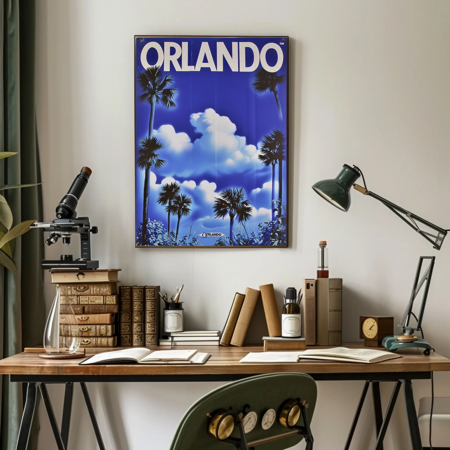 Orlando Florida Palm Trees Clouds Vintage Travel Poster