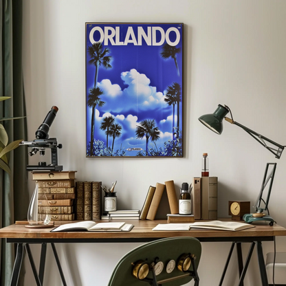 Orlando Florida Palm Trees Clouds Vintage Travel Poster