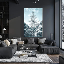 Majestic Winter Tree Against Mountain Landscape Poster