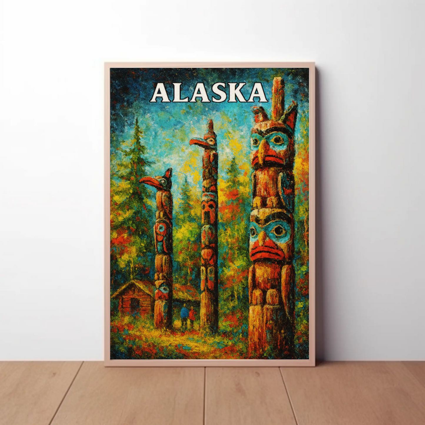 Alaska Totem Poles Native Heritage Forest Travel Poster