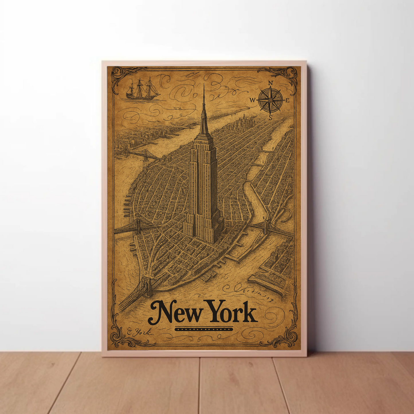 Vintage Empire State Building Old Map Poster