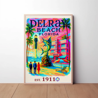 Delray Beach Florida Colony Hotel Lighthouse Travel Poster