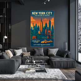 New York City Skyline Poster Dreamy Urban Wall Art Decor