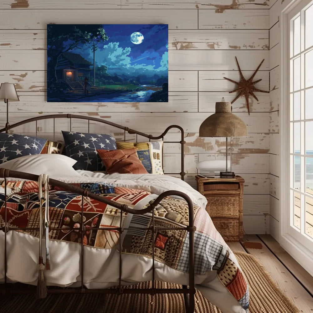 Tranquil Japanese Night Scene Anime-Inspired Poster