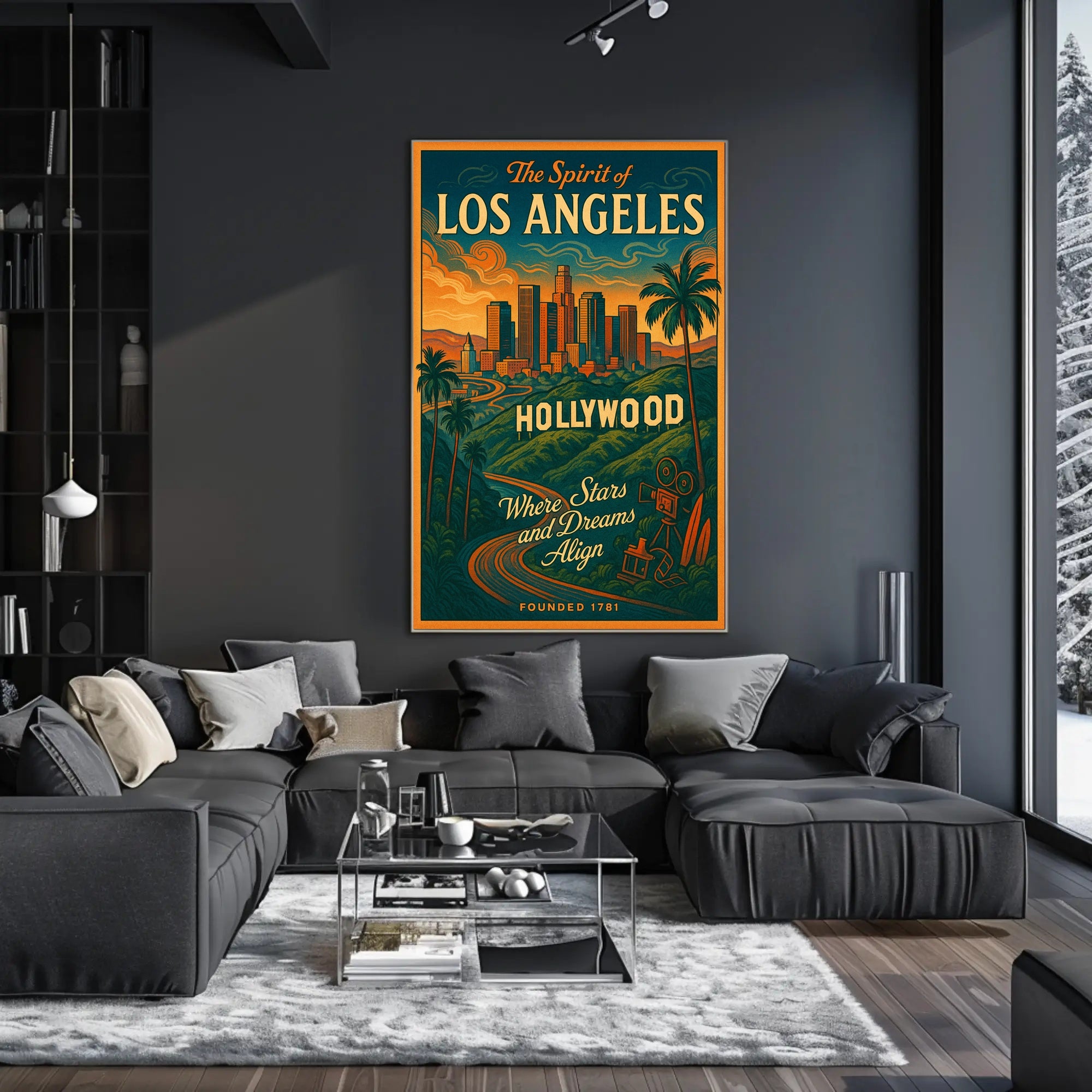 Los Angeles Hollywood Retro Vintage Travel Poster