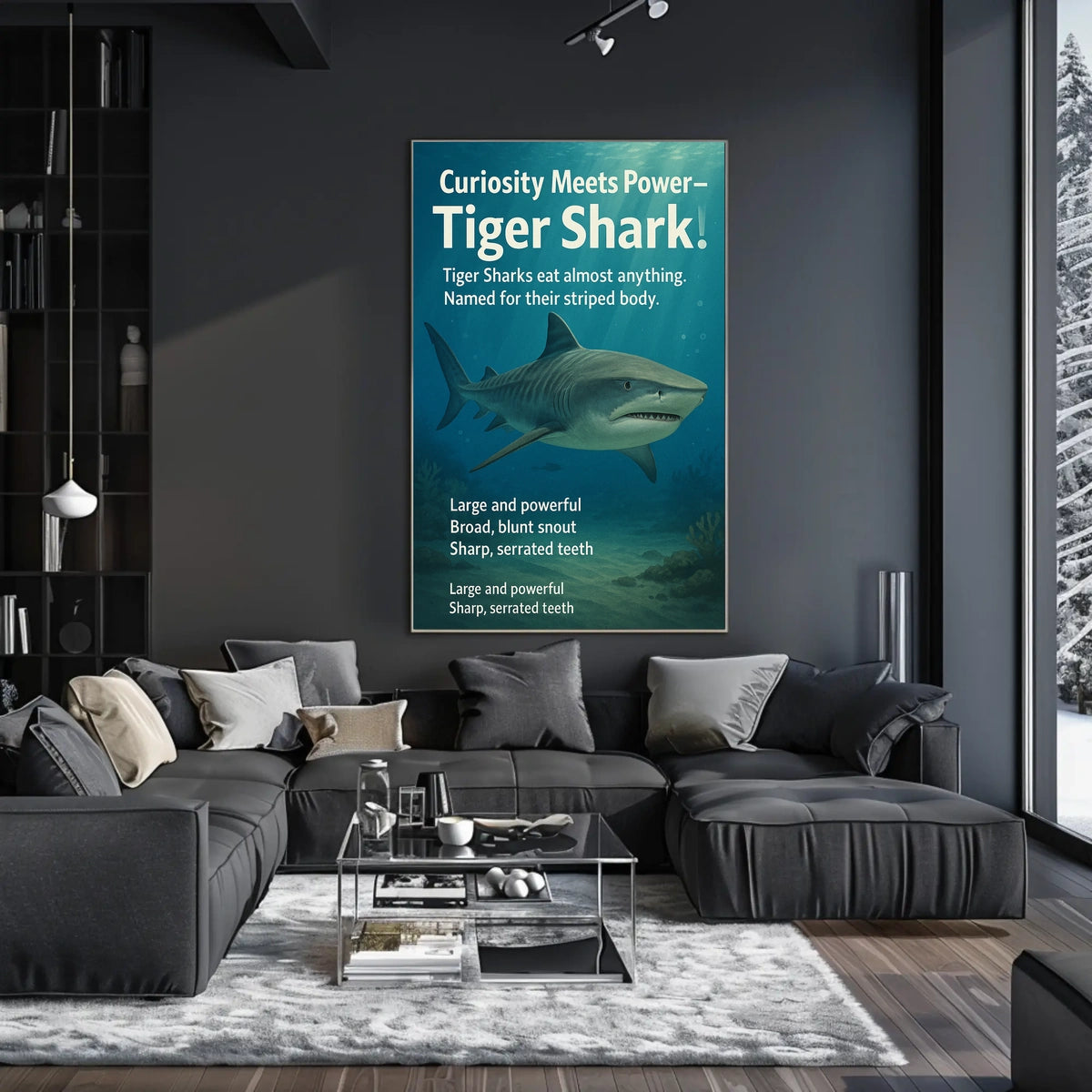 Curiosity Meets Power Tiger Shark Poster