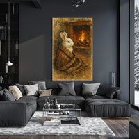 Cozy Rabbit By The Fireplace Poster