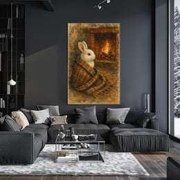 Cozy Rabbit By The Fireplace Poster