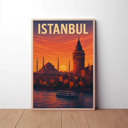 Istanbul Sunset Skyline Travel Poster
