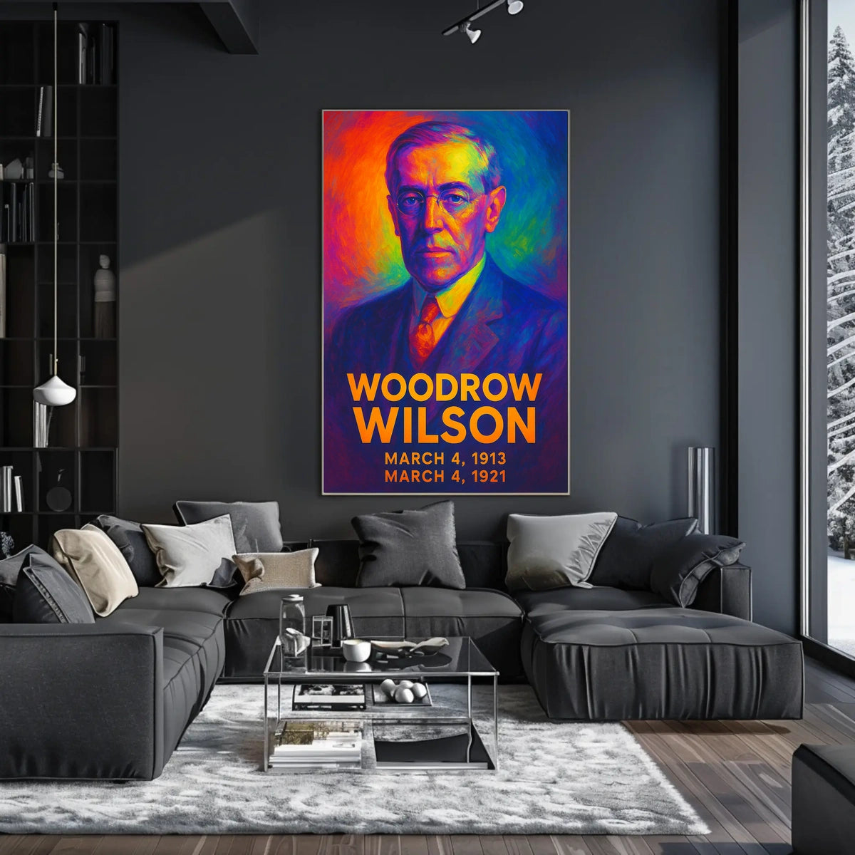 Woodrow Wilson 28th President of the United States Neon Gradient Overlay Poster