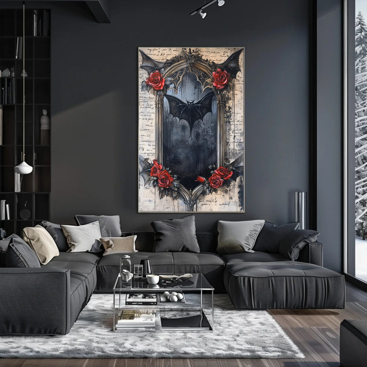 Gothic Bat Dark Roses Artistic Pop Culture Poster