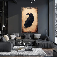 Gothic Raven Illustration with Dark Floral Design Animal Poster