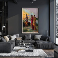 Serene Riverbank Encounter Poster PosterGoat