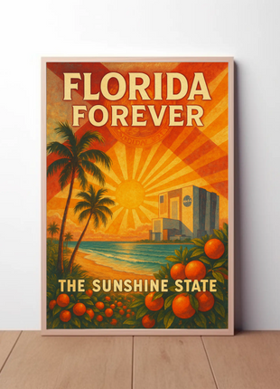Florida's Iconic Sunshine Vintage Travel Poster