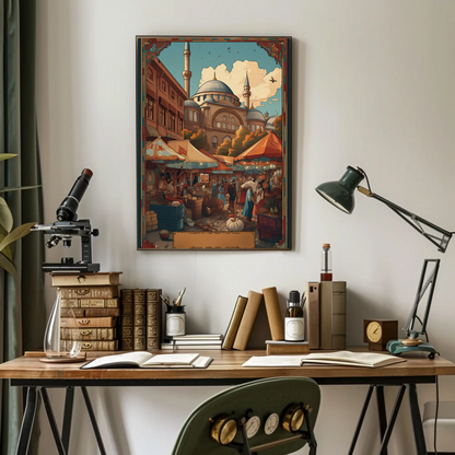 Turkish Market In Mosque Courtyard Vintage Travel Poster
