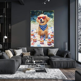 Golden Retriever Puppy Wearing Red Sunglasses Poster