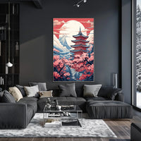 Traditional Japanese Pagoda in Serene Landscape Cultural Poster