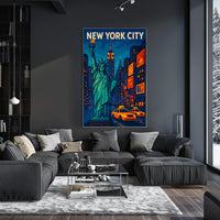 New York City Nights Poster Neon Skyline Wall Art Decor
