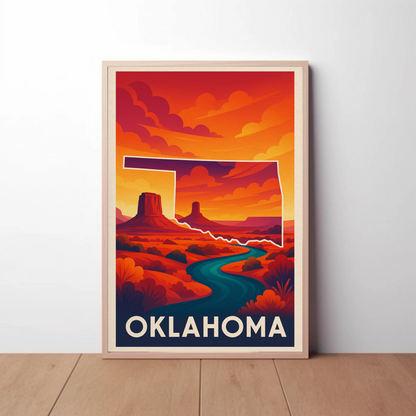 Oklahoma Desert Sunset River Canyon Scenery Travel Poster