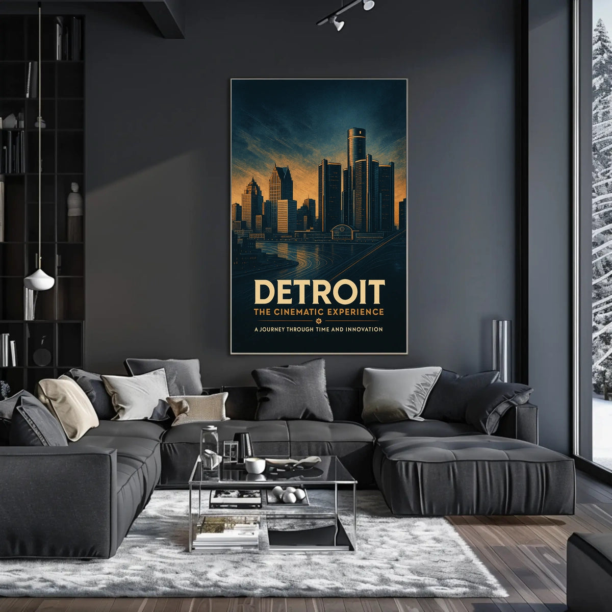 Detroit Skyline Vintage Cinematic Dramatic Poster