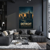 Detroit Skyline Vintage Cinematic Dramatic Poster