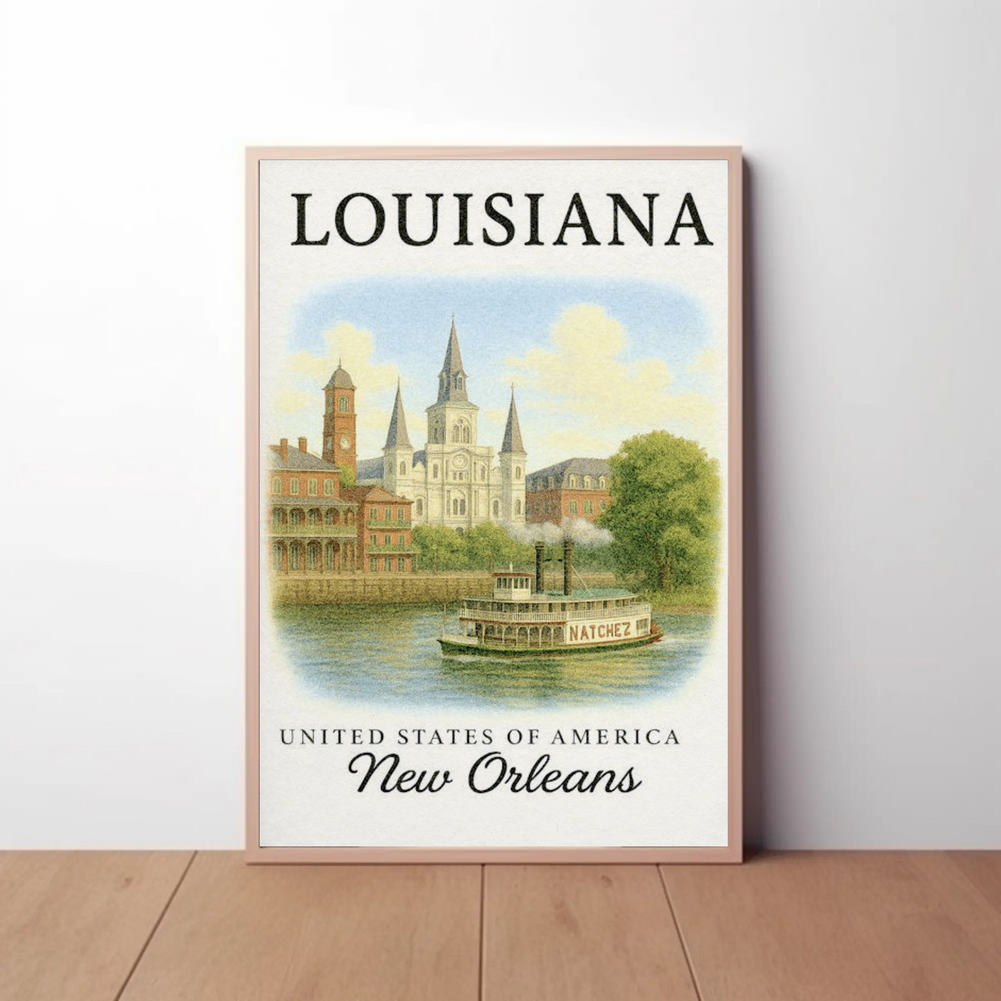 New Orleans Louisiana Cathedral Steamboat River Poster