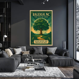Raleigh City of Oaks Vintage Travel Poster