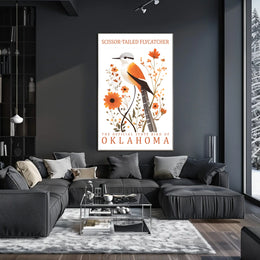 Scissor-tailed Flycatcher Poster with Orange Blossoms