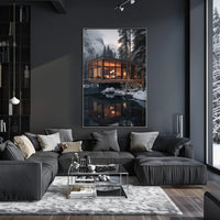 Cozy Winter Retreat in Forest Setting - Travel Poster