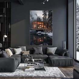 Cozy Winter Retreat in Forest Setting - Travel Poster