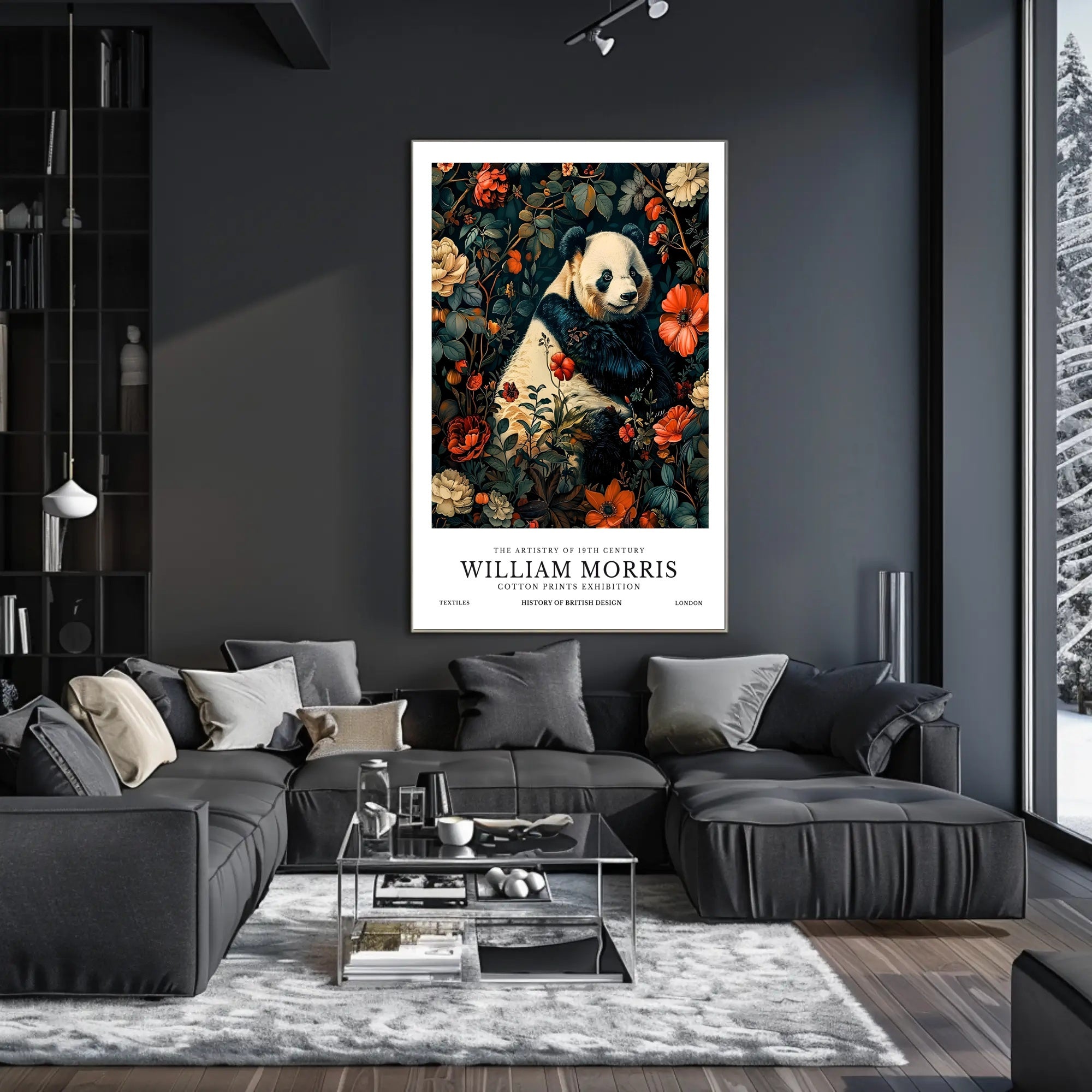 Elegant Panda Among Flowers Victorian Heritage Poster