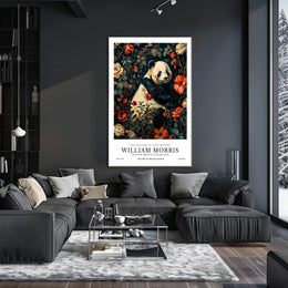 Elegant Panda Among Flowers Victorian Heritage Poster