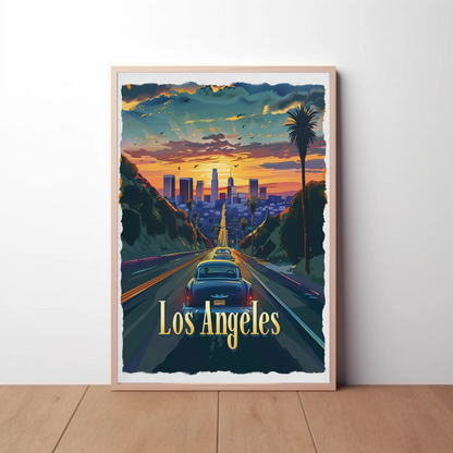Los Angeles Sunset Boulevard Classic Cars Travel Poster Travel Poster