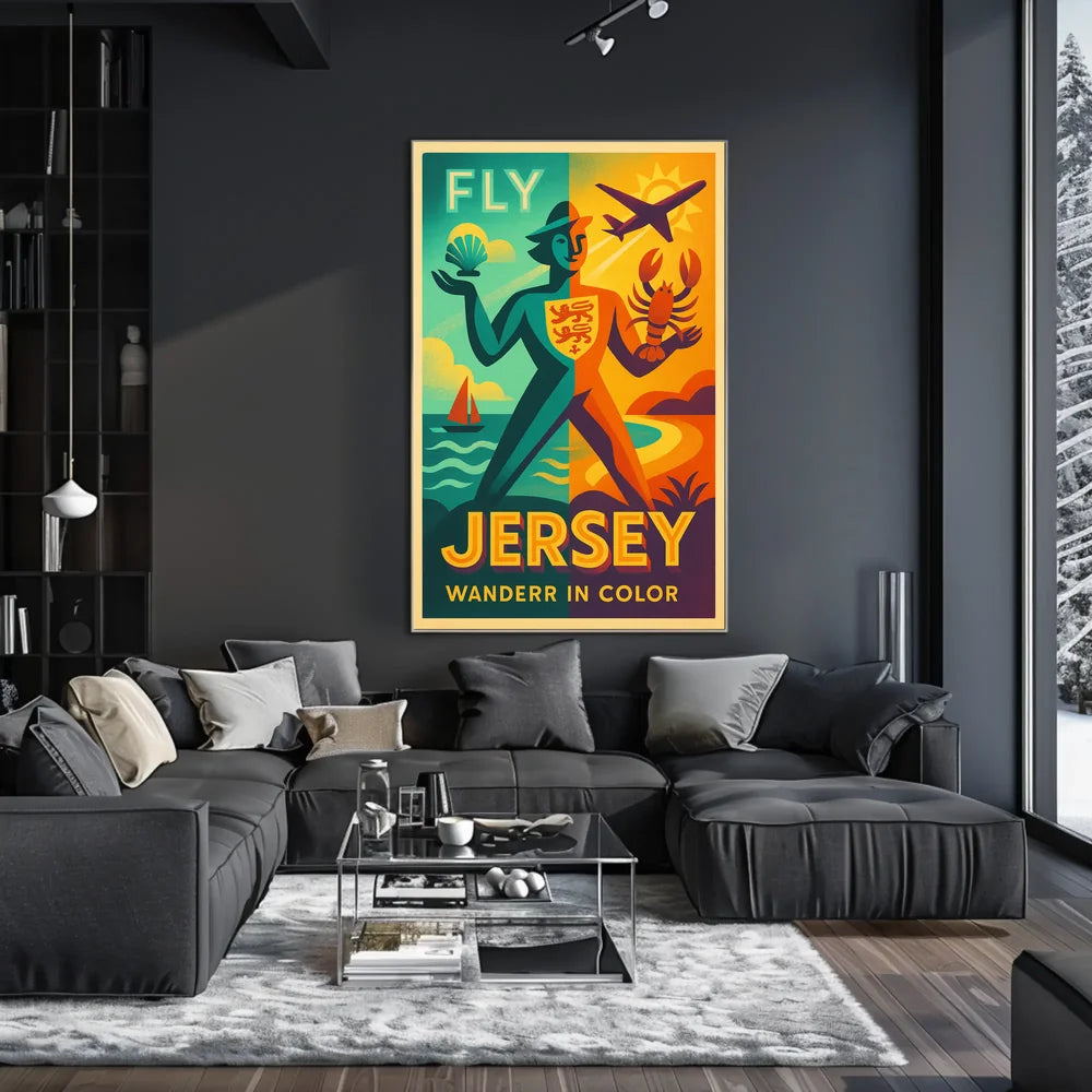 Jersey Adventure Awaits in Vibrant Travel Poster PosterGoat