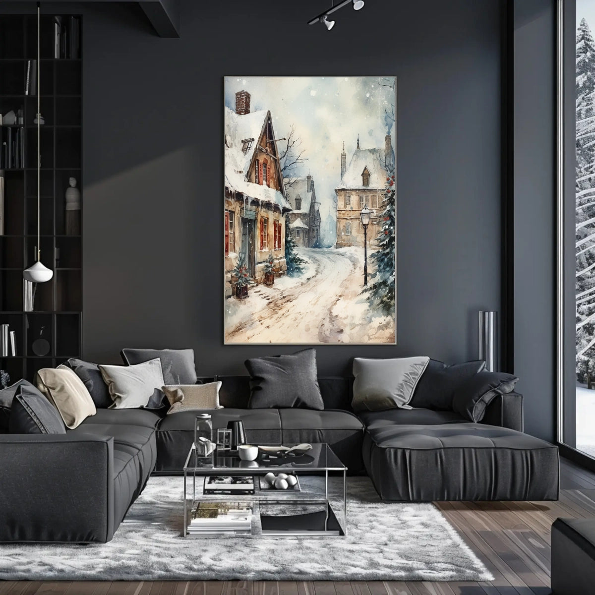 Winter Village Scene Poster