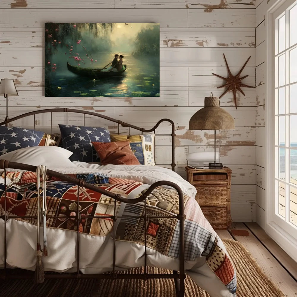 Romantic Rowboat Scene: Dreamy Impressionist Lake Poster