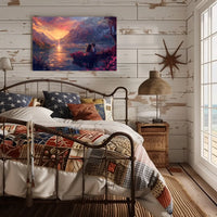 Romantic Sunset Lake Scene: Love in Bloom Poster
