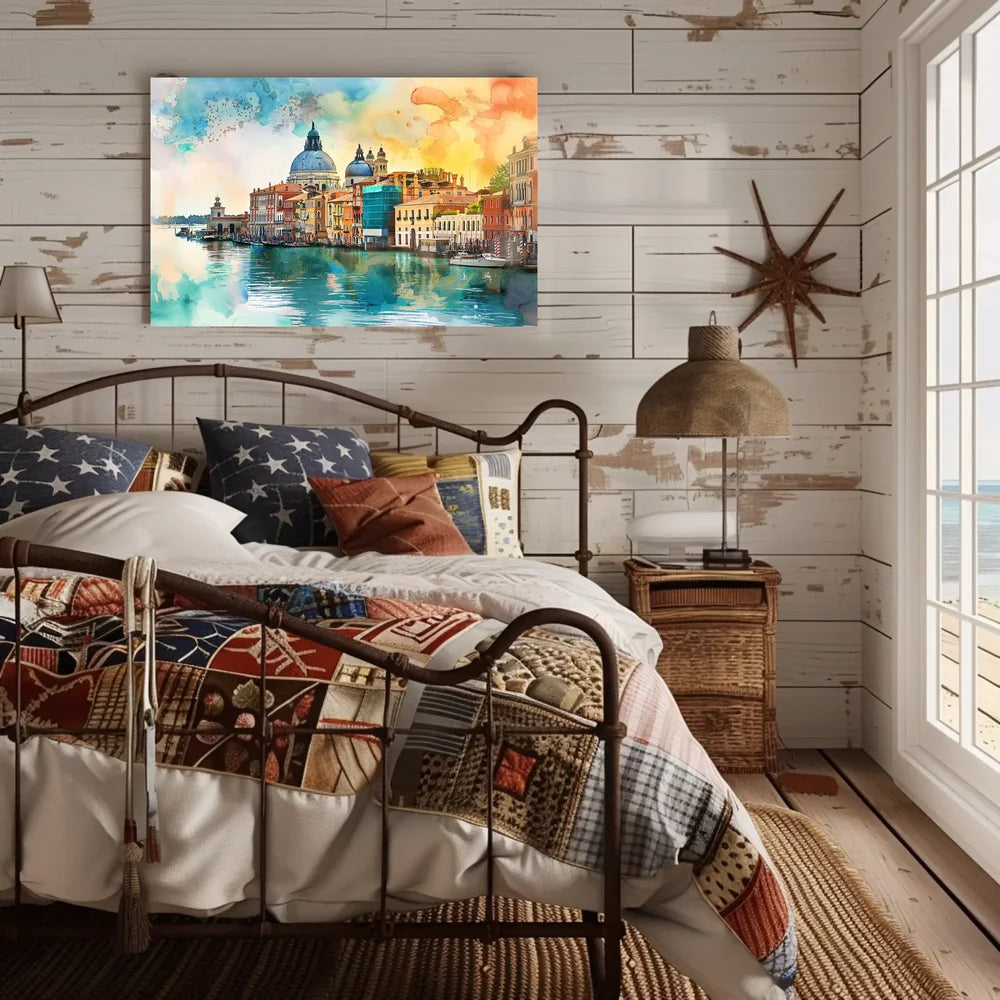 Venice Watercolor Poster: Romantic Canal and Architecture