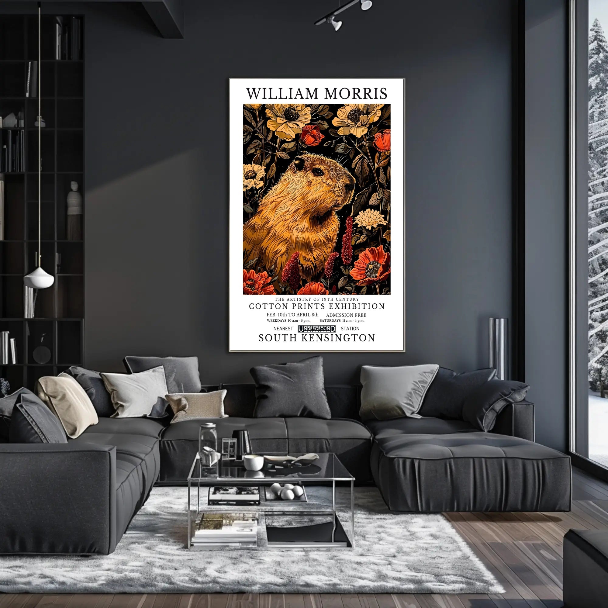 William Morris Exhibition with Capybara Artistic Poster