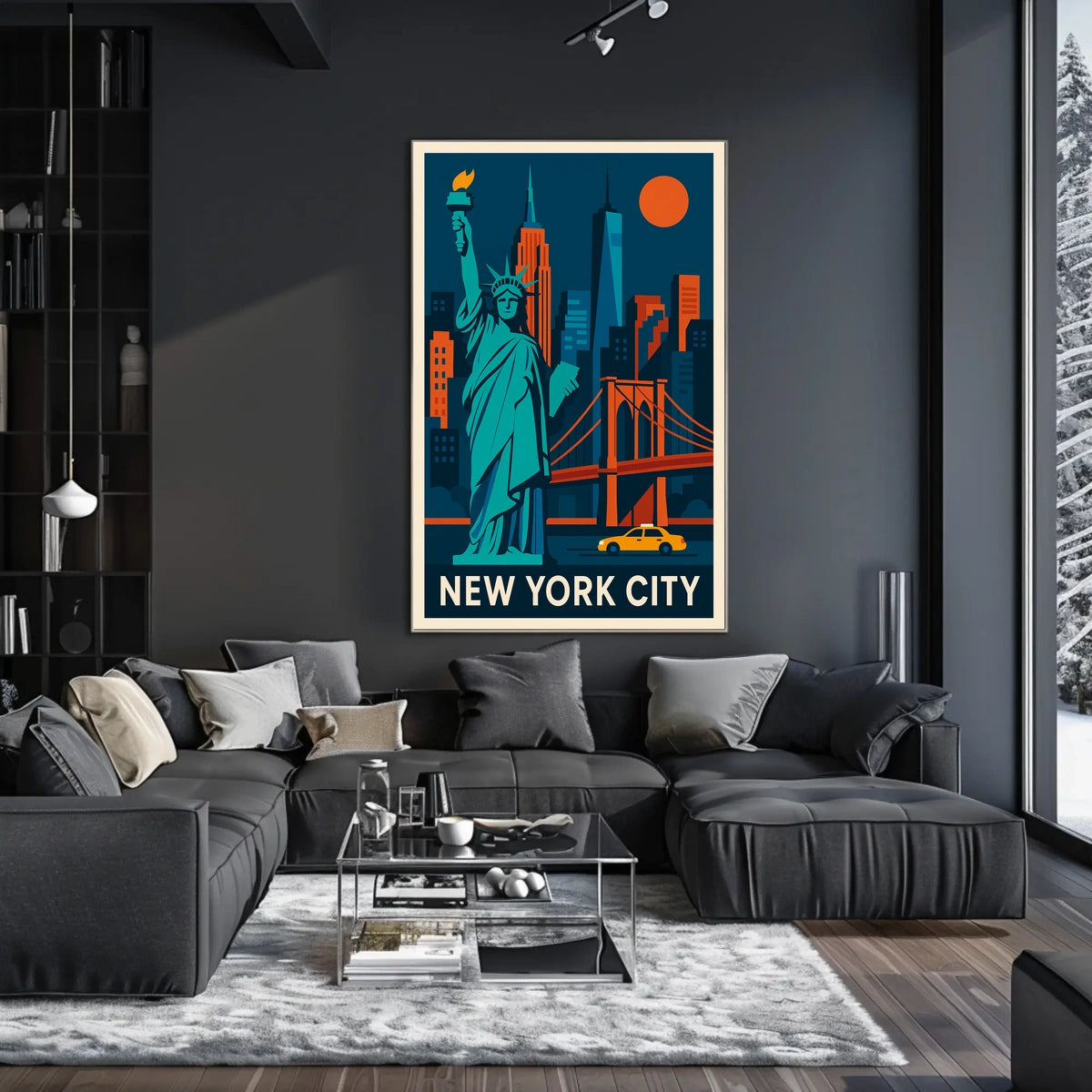 New York City Iconic Landmarks Poster Geometric Wall Art