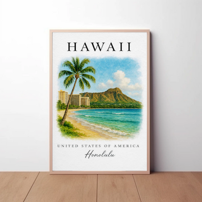 Honolulu Hawaii Diamond Head Beach Scene Poster