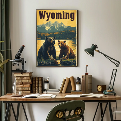Wyoming Bears Mountain Vintage Poster