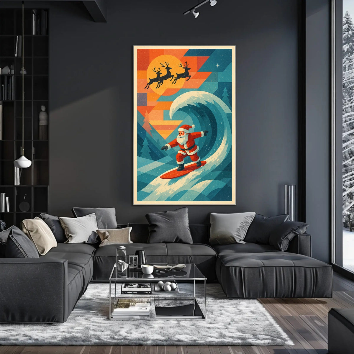 Santa Surfing Retro Holiday Adventure Poster